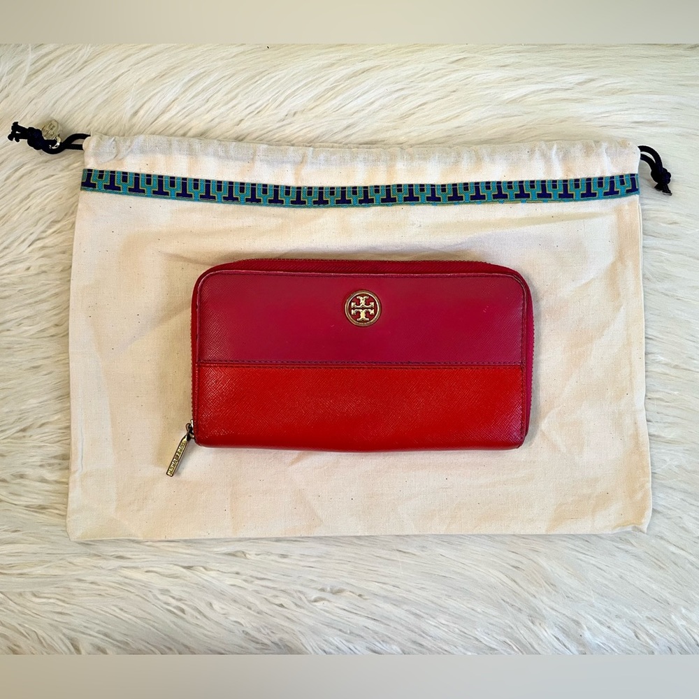 Tory Burch Red Two Tone Zipper Wallet